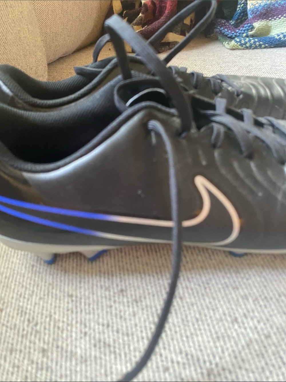 Nike Mercurial Men's Black Athletic Soccer Shoes with Blue Insoles - Picture 2 of 4